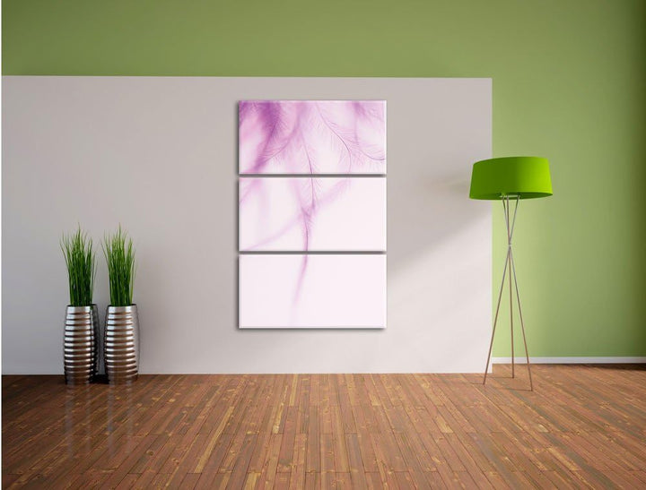 Pixxprint zarte Pinke Federn 3-Teiler Leinwandbild 120x80 Bild auf Leinwand