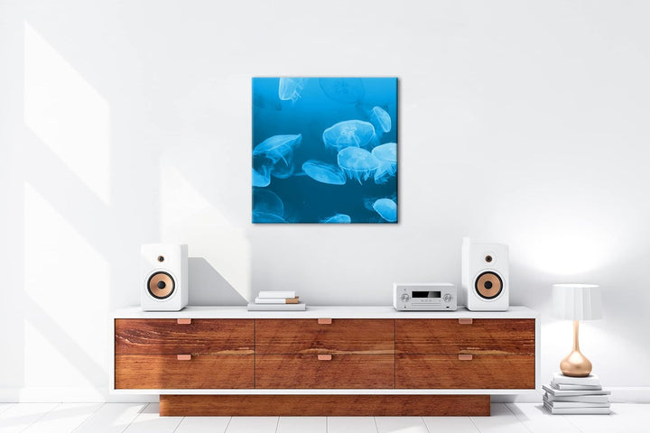 deyoli viele Blaue Quallen Format: 70x70 Effekt: Monocrome Blau als Leinwandbild, Motiv fertig gerah