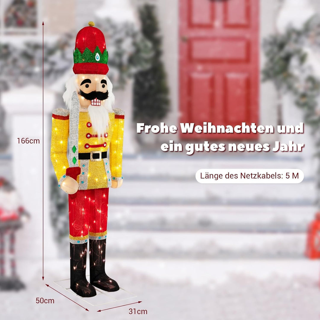 COSTWAY Weihnachten Nussknacker Figur gross, beleuchtete Weihnachtsdeko XXL, Weihnachtsfigur mit Met