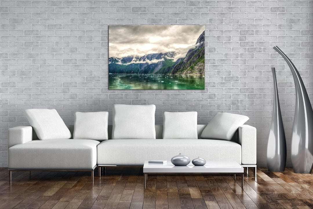 deyoli Tracy Arm Fjord bewölkt in Alaska im Format: 80x60 als Leinwandbild, Motiv fertig gerahmt auf