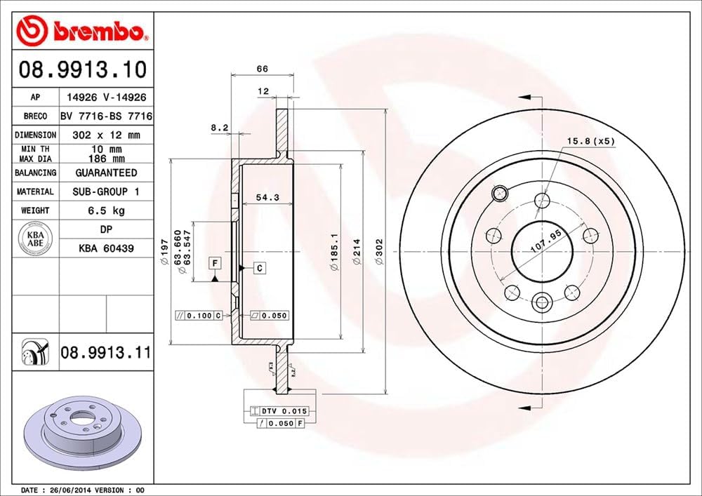 Brembo 08.9913.11 COATED DISC LINE Bremsscheibe - Paar