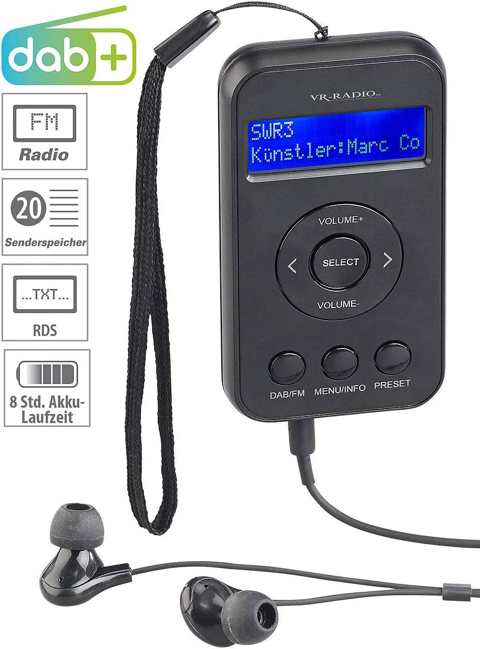 VR-Radio Mini Radio: Digitales Taschenradio mit DAB+/FM, Akku, LCD-Display, DRC & Ohrhörern (Taschen