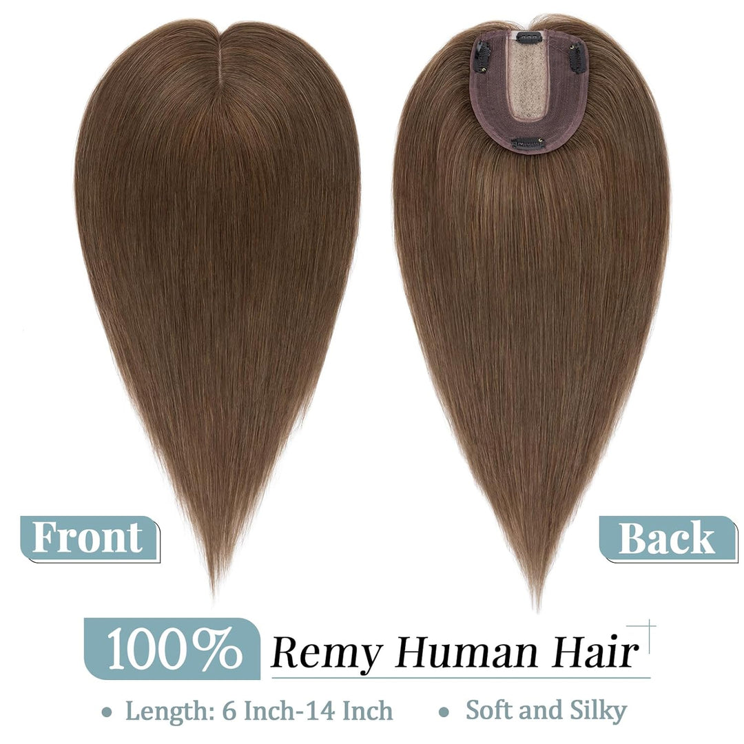 TESS Hair Topper Echthaar Braun, 10x12cm Basis Toupet Damen #4 Braun Haartopper Echthaar 40g 30 cm H