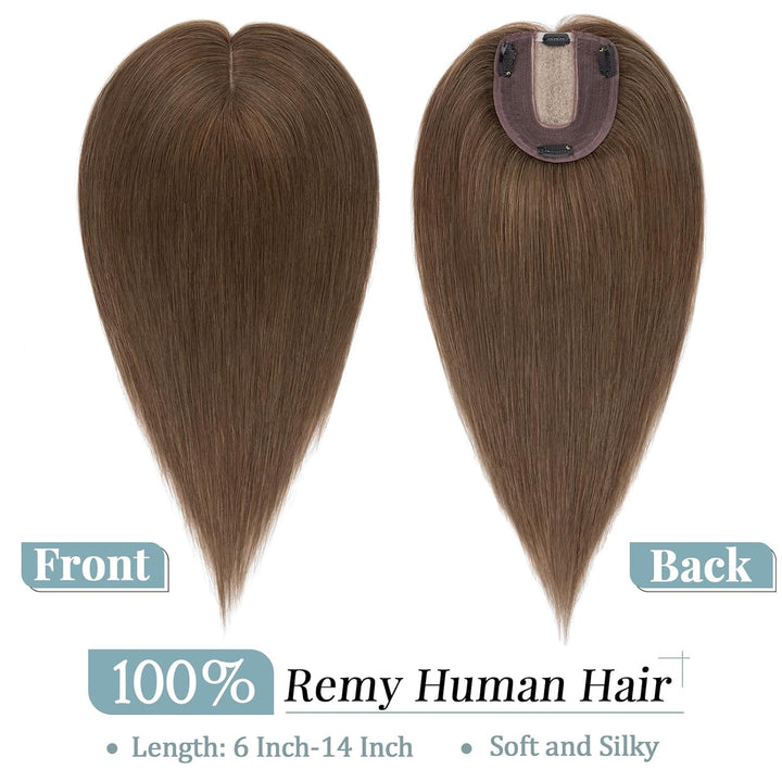 TESS Hair Topper Echthaar Braun, 10x12cm Basis Toupet Damen #4 Braun Haartopper Echthaar 40g 30 cm H