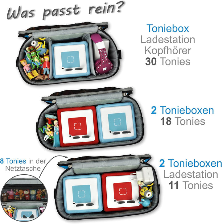 PUNALU Tasche für Toniebox, Platz für 30 Tonies, Ladegerät und Kopfhörer Toniebox Tasche (Hai hellbl
