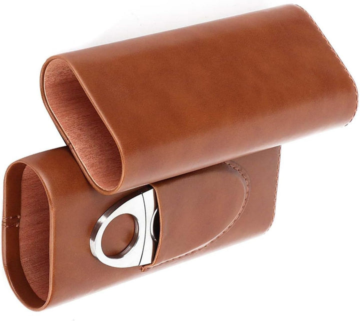 Garosa Reise-Zigarrenetui aus Leder, mit Zedernholz, gefüttert, 3 Röhren, mit Ständer aus Edelstahl