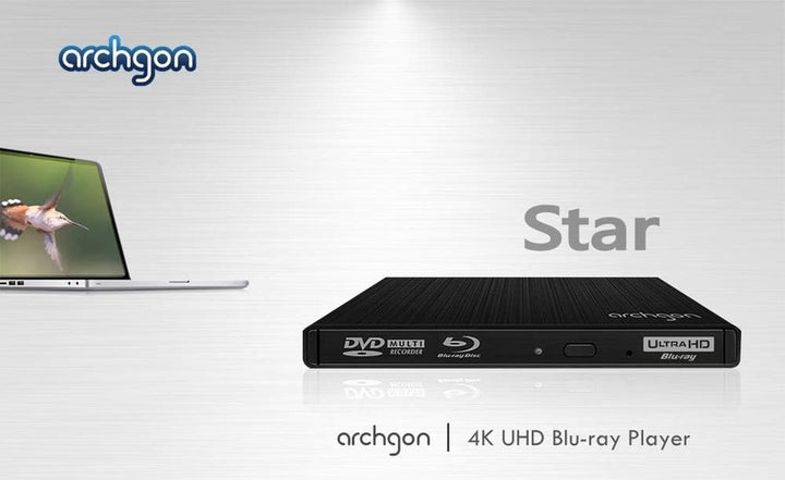Archgon, Star UHD Externer 4K-Ultra HD BD DVD Player, Blu-ray BDXL Brenner extern für PC, Mac Laptop