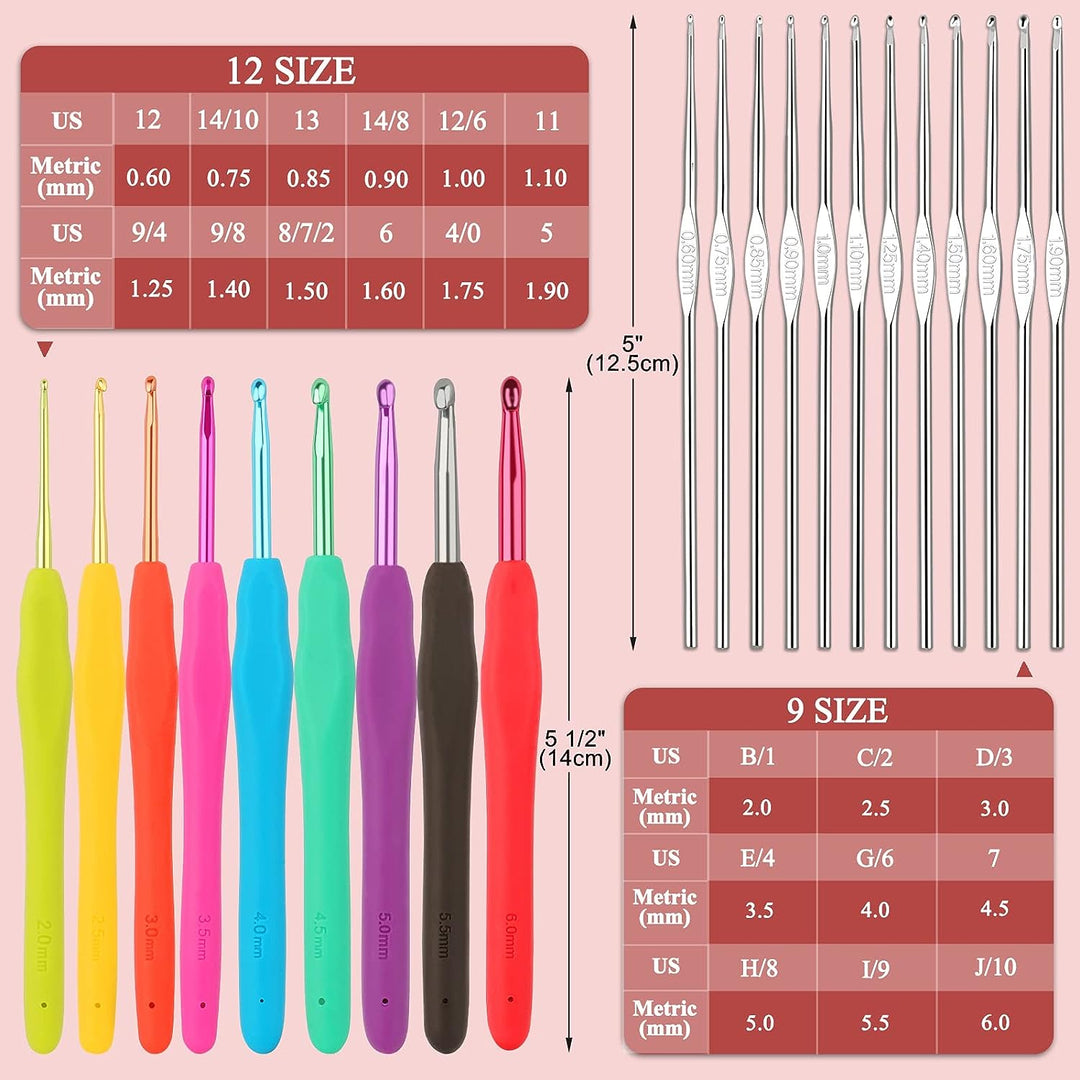 Coopay 62 Stück Häkelnadel Set für Anfänger, Tragbar Häkelset mit Wolle, Tasche, Häkelzubehör, Ergon