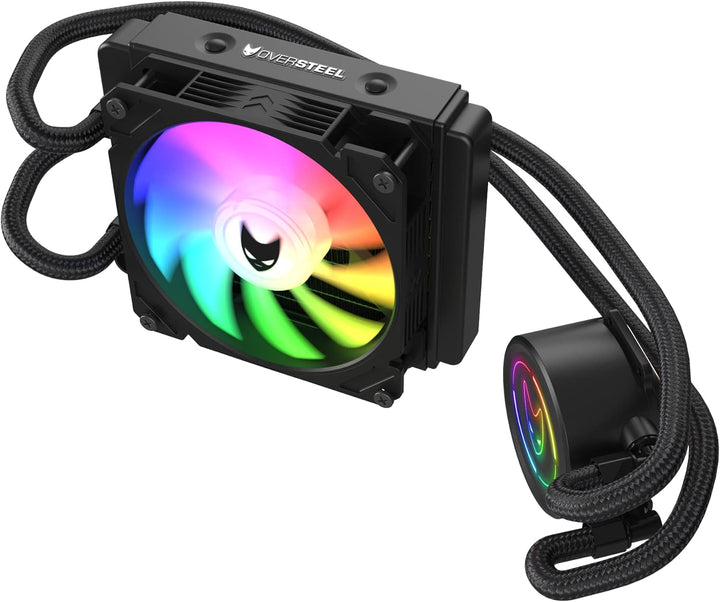 Oversteel - ZIRCON Flüssigkeitskühlung 120mm RGB, PWM-Lüfter 120mm RGB, TDP 170W, Kompatibel mit Int