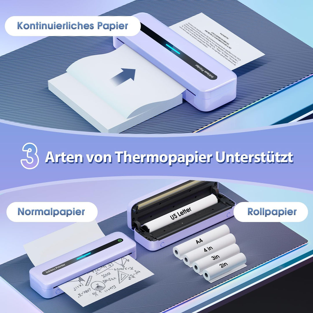 ASprink Mobiler Drucker Bluetooth, Thermodrucker A4 M832 Tragbarer Drucker Nur Thermopapier, 300DPI