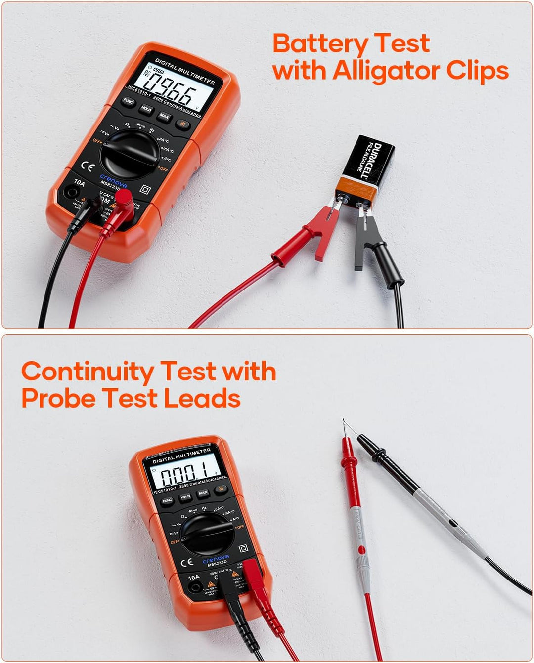 Crenova MS8233D Multimeter DC AC Voltmeter Ohm Volt Amp Tester für Spannung Strom Widerstand Kapazit