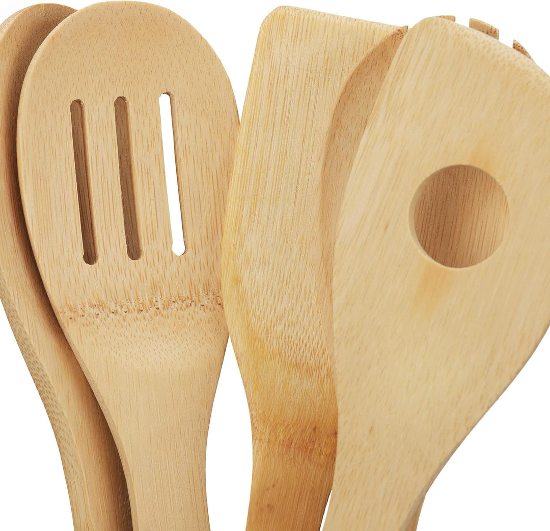Relaxdays Küchenutensilienhalter aus Bambus, 5er Set Kochlöffel, ausziehbarer Besteckhalter HBT: 17,