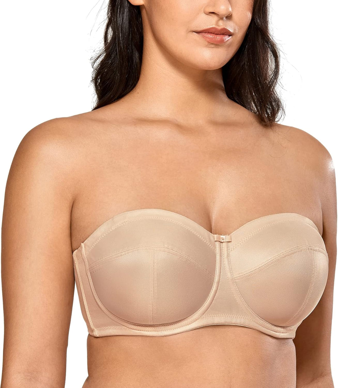 DELIMIRA Damen Trägerloser BH - Bügel,weichen Cups,abnehmbare Trägern 75B Beige, 75B Beige