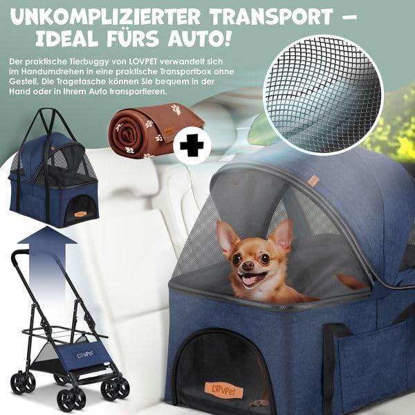 LOVPETยฎ Hundewagen 2in1 Hundebuggy Hundebox Transporttasche Faltbar klappbar bis 20kg Haustiere Bugg