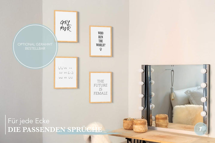 Papierschmiede® Premium Spruchposter Set 4er DIN A1, Motiv: Girl Power, Typografie Bilder Wohnzimmer