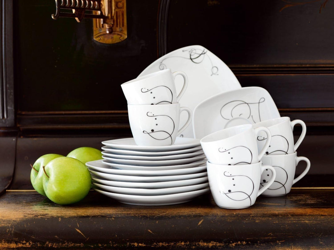 Mäser, Serie Chanson, Kombiservice 30-teilig, Porzellan Geschirrset, für 6 Personen, Weiss, Kombiser