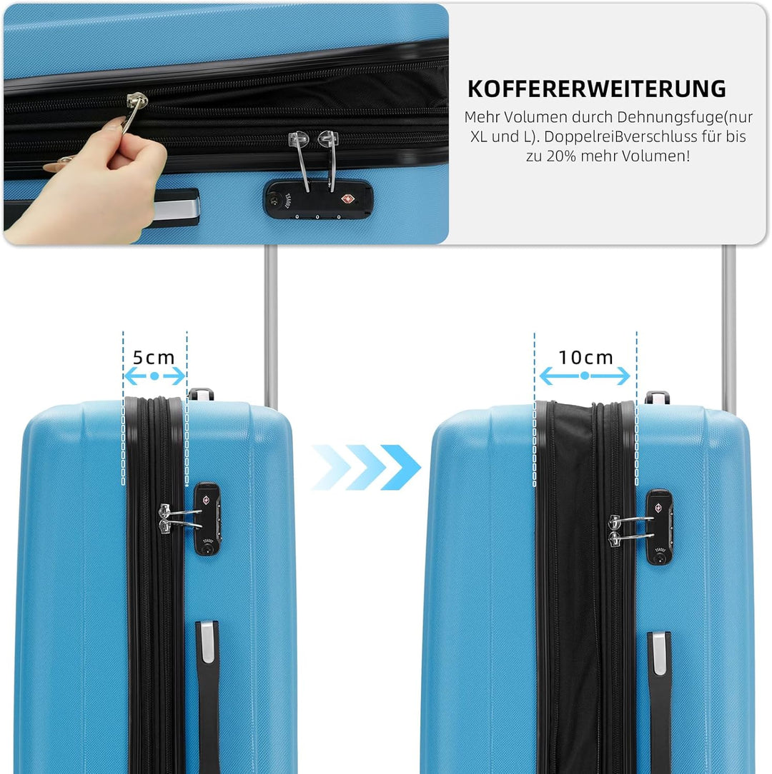 BEIBYE TSA-Schloss 2080 Zwillingsrollen 3 TLG. Reisekofferset Koffer Kofferset Trolley Trolleys Hart