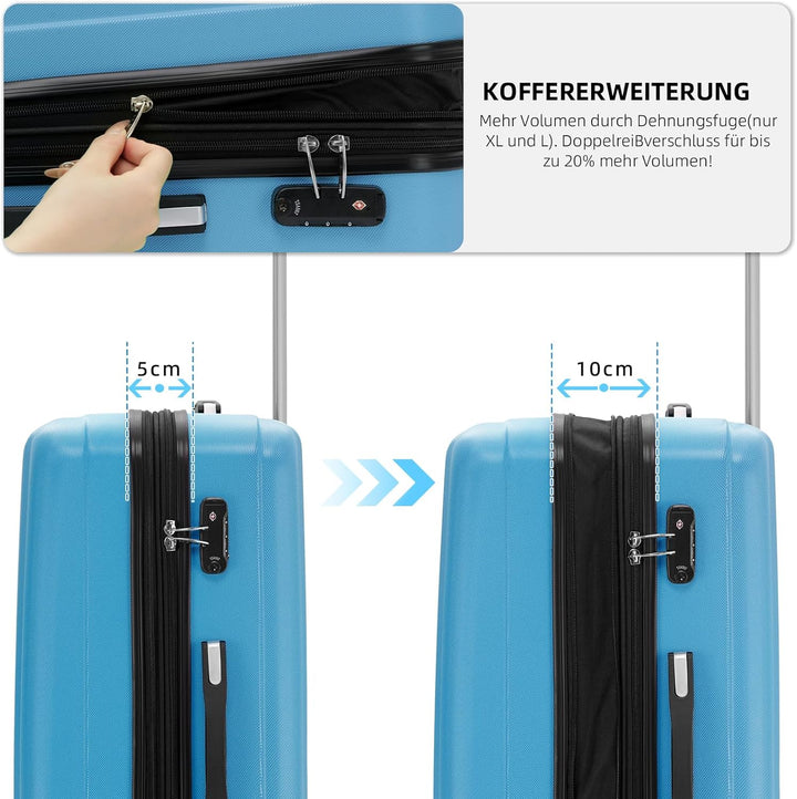 BEIBYE TSA-Schloss 2080 Zwillingsrollen 3 TLG. Reisekofferset Koffer Kofferset Trolley Trolleys Hart