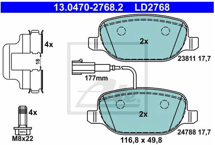 ATE 13047027682 Bremsbelagsatz, Scheibenbremse