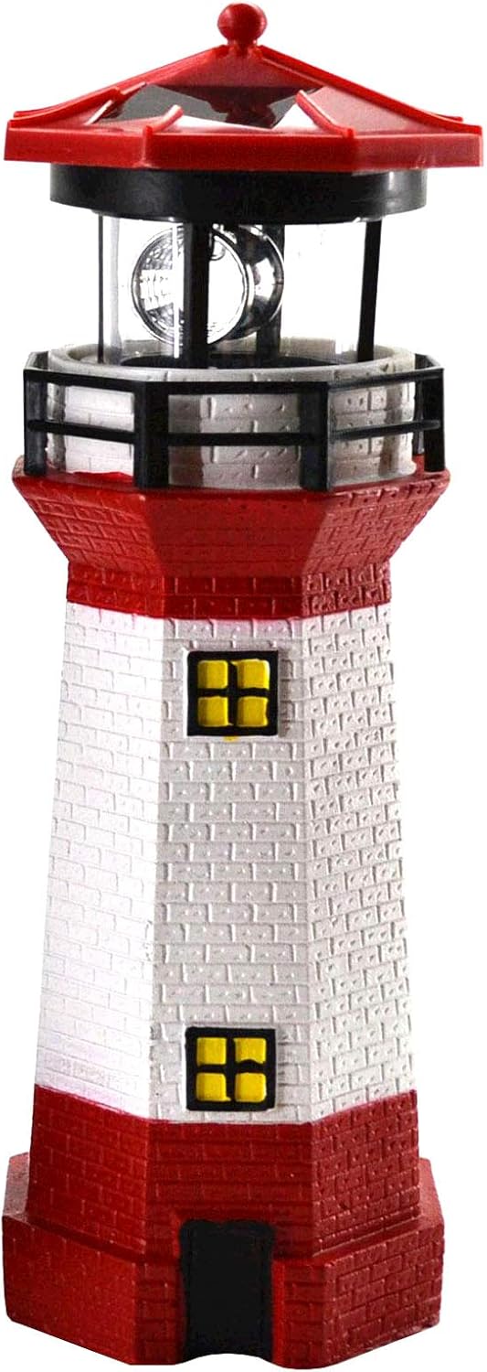 Eaxus LED Solar Leuchtturm 28 cm Garten Deko Leuchtfeuer Rot Weiss Gartendeko Beleuchtung Mit Dämmer