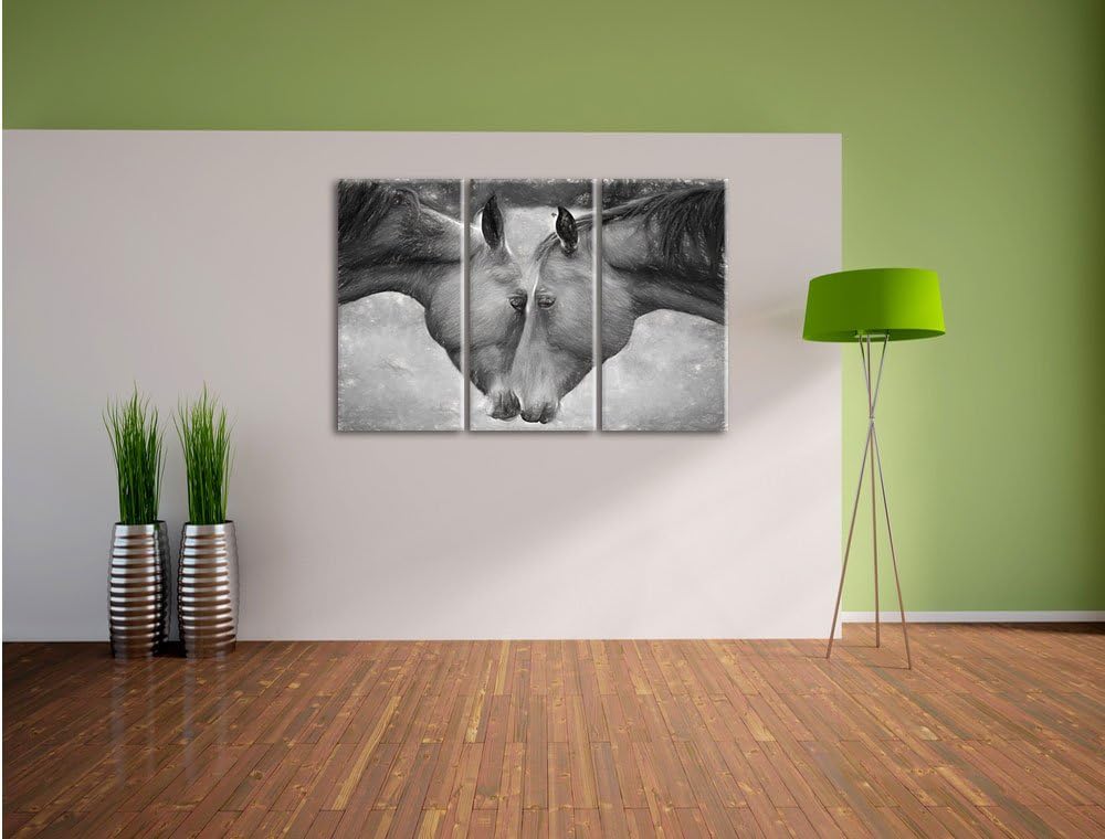 Pixxprint Zwei schmusende Pferde Kunst als Leinwandbild/Grösse: 3 Teilig (120x80) cm/Wandbild/Kunstd