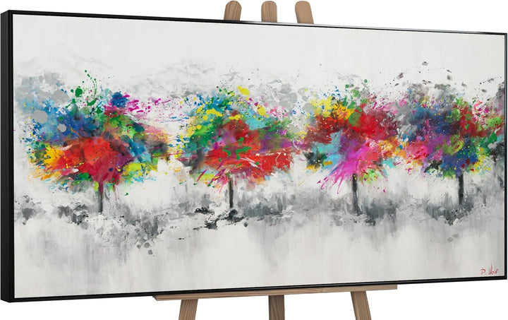 YS-Art Abstrakt Design Acryl Gemälde auf Leinwand bunter Wald handgemalt Wandbilder Wohnzimmer moder