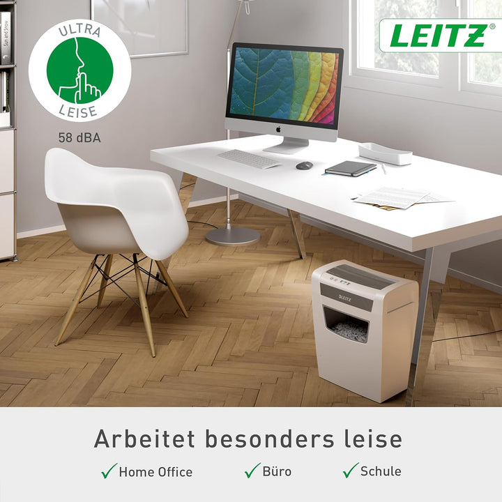 Leitz IQ Home Office Aktenvernichter, 12-10 Blatt Kapazität (70-80 g/m²), Partikelschnitt, Sicherhei