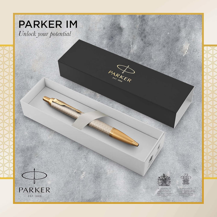 Parker IM Kugelschreiber | Premium Warm Silver | Mittlere Spitze | Blau | Geschenkbox Kugelschreiber