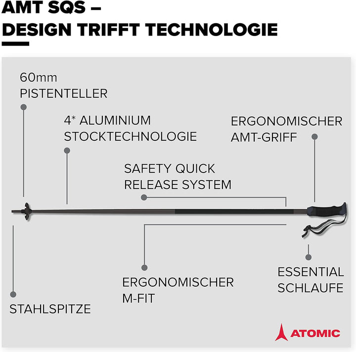 ATOMIC AMT SQS Skistöcke - Zuverlässiger 4 Aluminium Skistock - Ergonomischem Griff am Stock - Safet