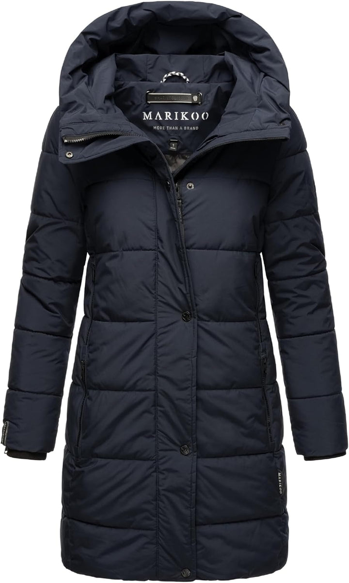 MARIKOO Damen Wintermantel warmer Steppmantel lang mit Kapuze und hohem Kragen Karumikoo XVI XS-5XL