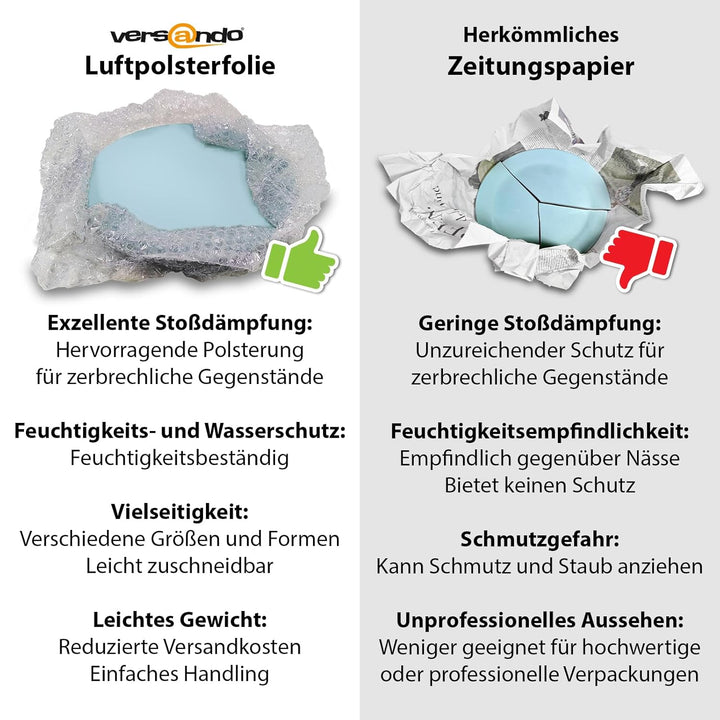 versando Premium Luftpolsterfolie 100m x 0,5m Versand, Verpackung, Umzug Noppenfolie Bubble Wrap LPF