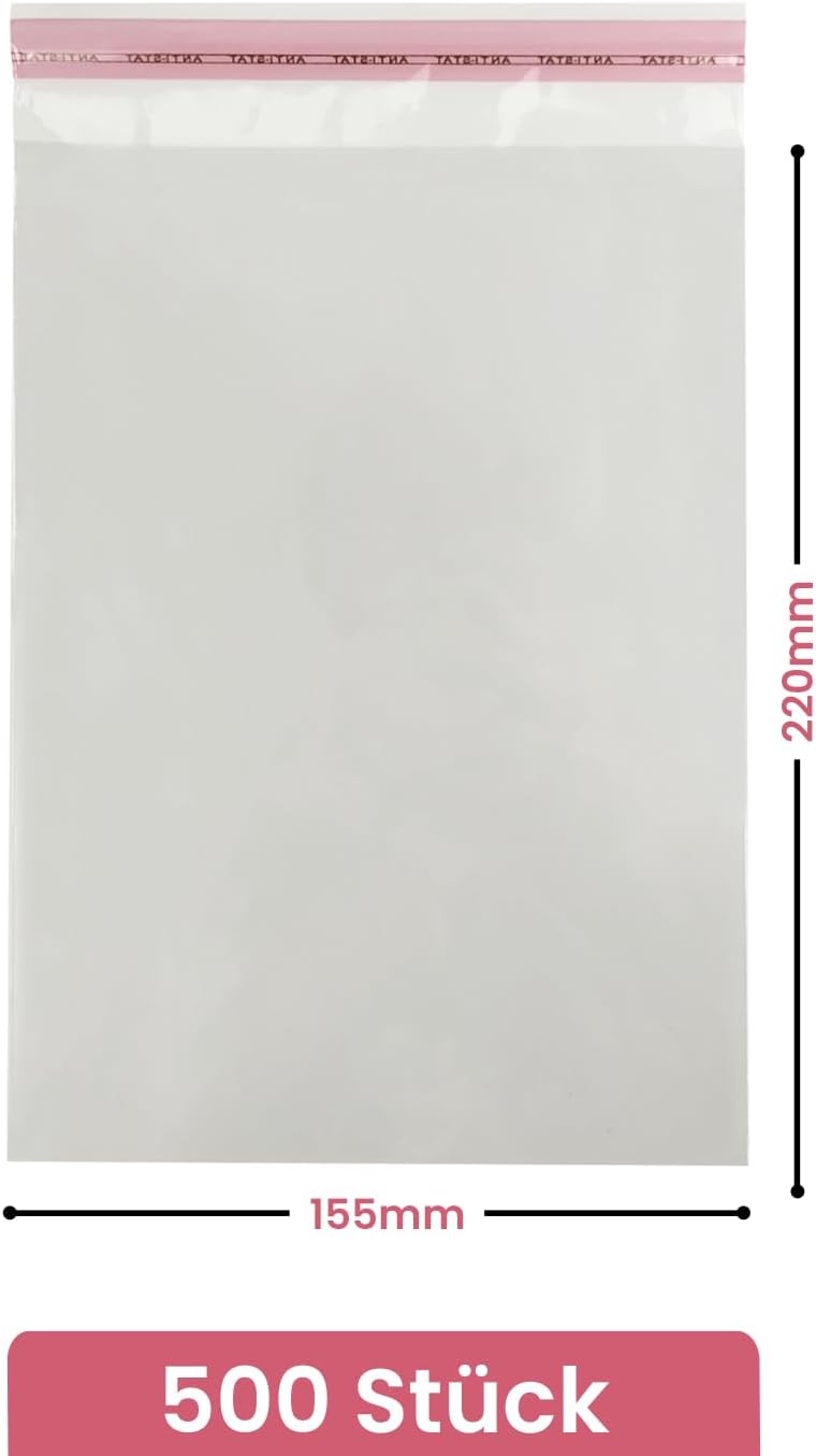 Netuno 500 Flachbeutel PP mit Klappe (3cm) 15,5x22cm selbstklebende Plastikbeutel durchsichtig Cello