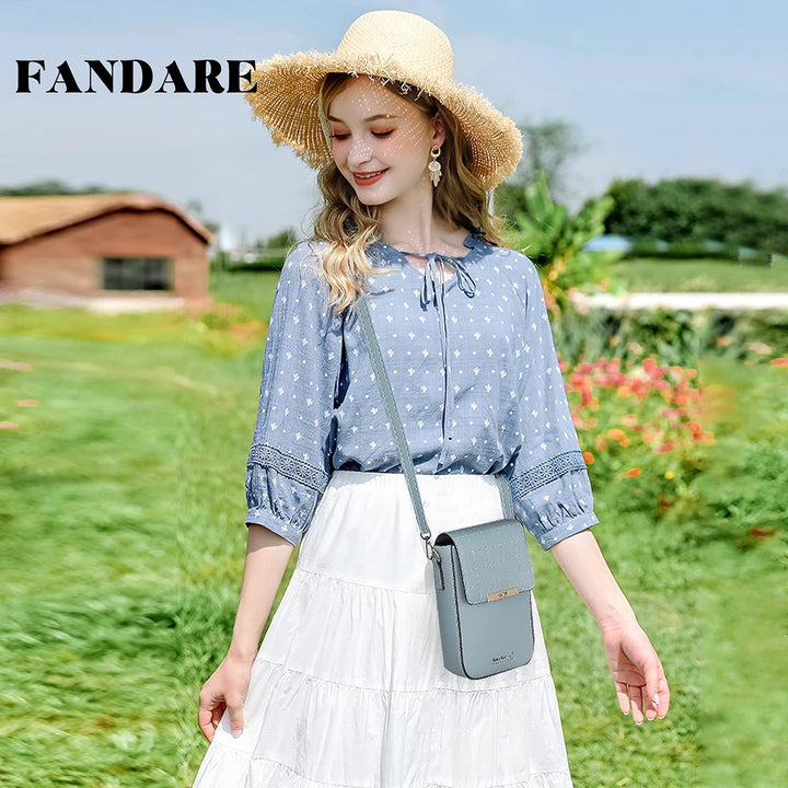 FANDARE Handy Umhängetasche Leder Frauen Brieftasche Schultertasche Handytasche Geldbörse Damen Klei
