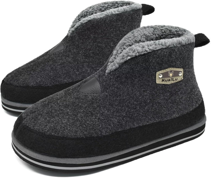 KuaiLu Hausschuhe Boots Herren Winter Filz Hausstiefel Warm Plüsch Flauschige Fell Hüttenschuhe Kusc