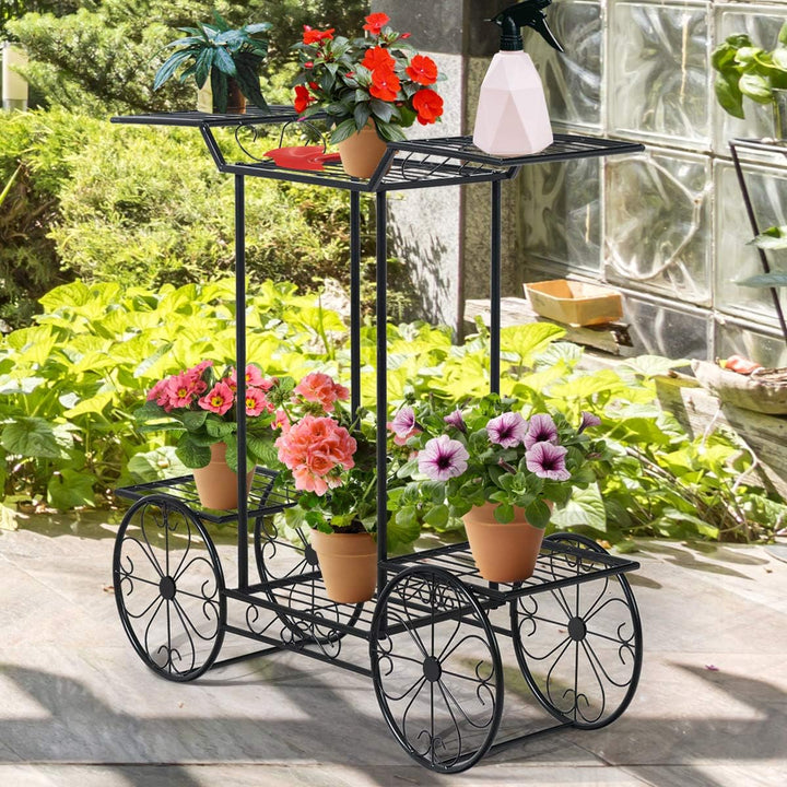 COSTWAY Pflanzenregal Metall, Blumenregal schwarz, Blumenständer mit 6 Ablagen, Pflanzenhalter für d