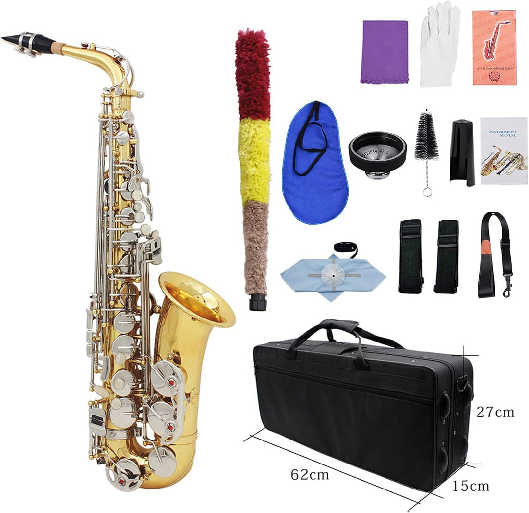 Btuty Alt-Saxophon Saxophon Sax Messing glänzend graviert Eb E-Flat Natur Weiss Muschel Knopf Blasin