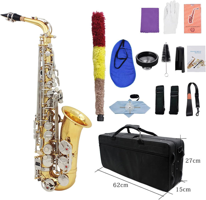 Btuty Alt-Saxophon Saxophon Sax Messing glänzend graviert Eb E-Flat Natur Weiss Muschel Knopf Blasin