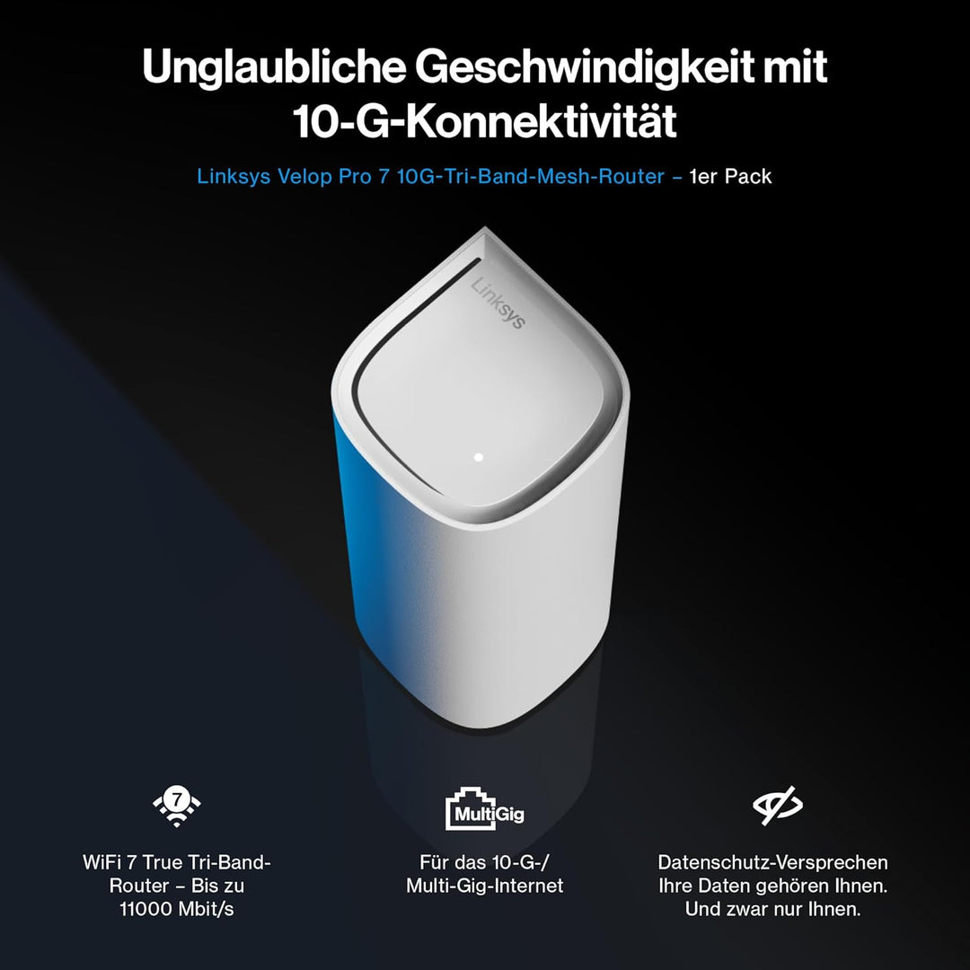 Linksys Velop Pro 7 10G LN1401 – Tri-Band Mesh-System mit 1x 10- Gigabit-Internet-/WAN-Port und 4X 2