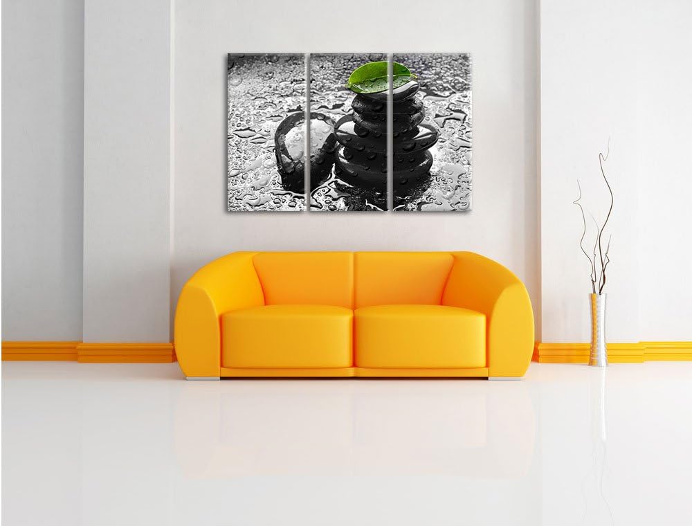 Pixxprint Zensteinturm im Regen als Leinwandbild/Grösse: 3 Teilig (120x80) cm/Wandbild/Kunstdruck/fe