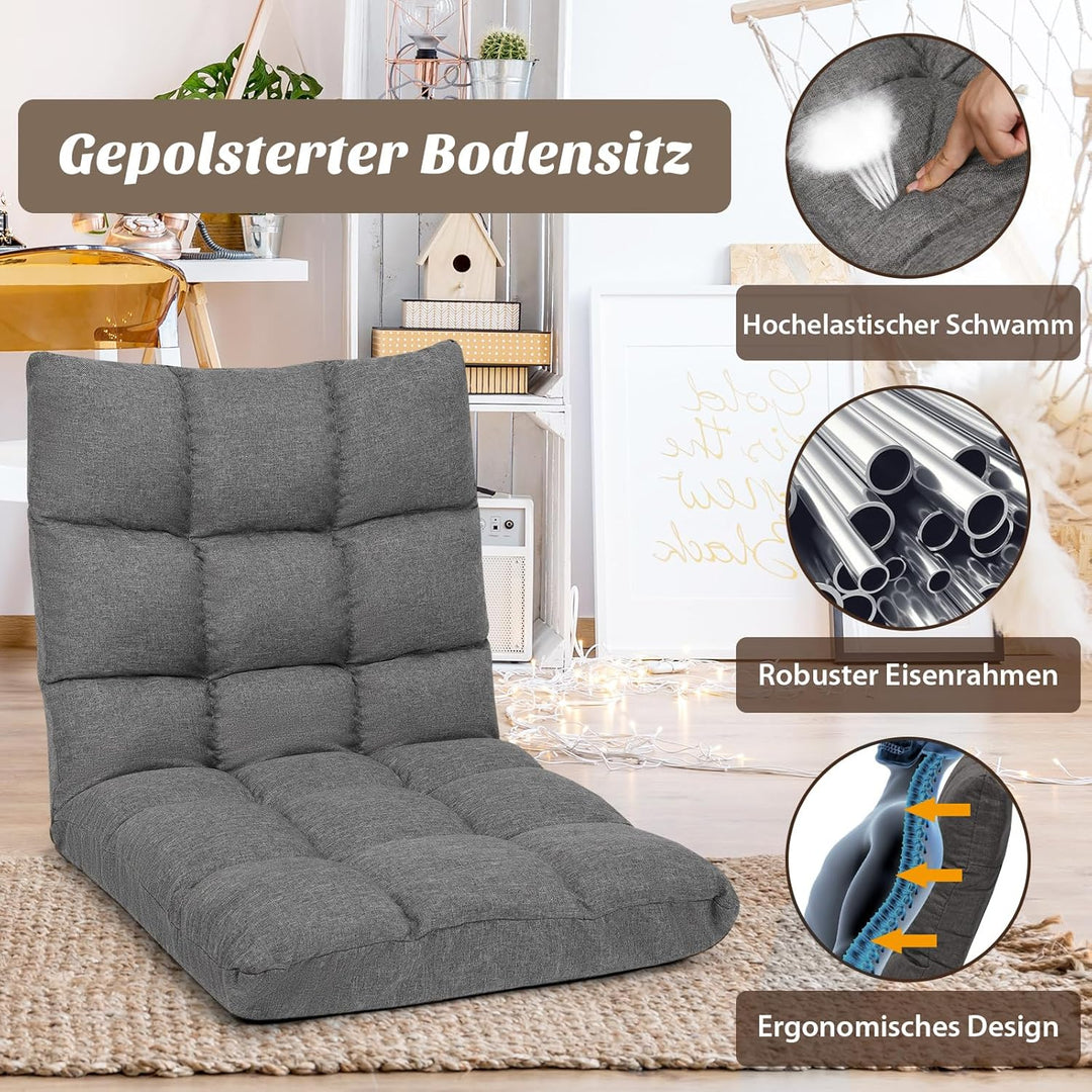 COSTWAY Bodenstuhl verstellbar, Bodensessel gepolstert, Bodenkissen mit Rückenlehne, Meditationsstuh