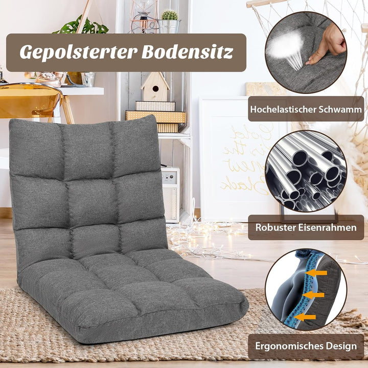 COSTWAY Bodenstuhl verstellbar, Bodensessel gepolstert, Bodenkissen mit Rückenlehne, Meditationsstuh