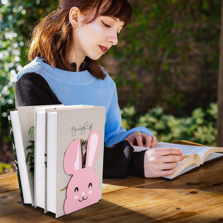 1 Paar niedliche Metall-Buchstützen, Cartoon-Tier-Hase, lange Ohren, rutschfest, Eisen, Buchstütze,