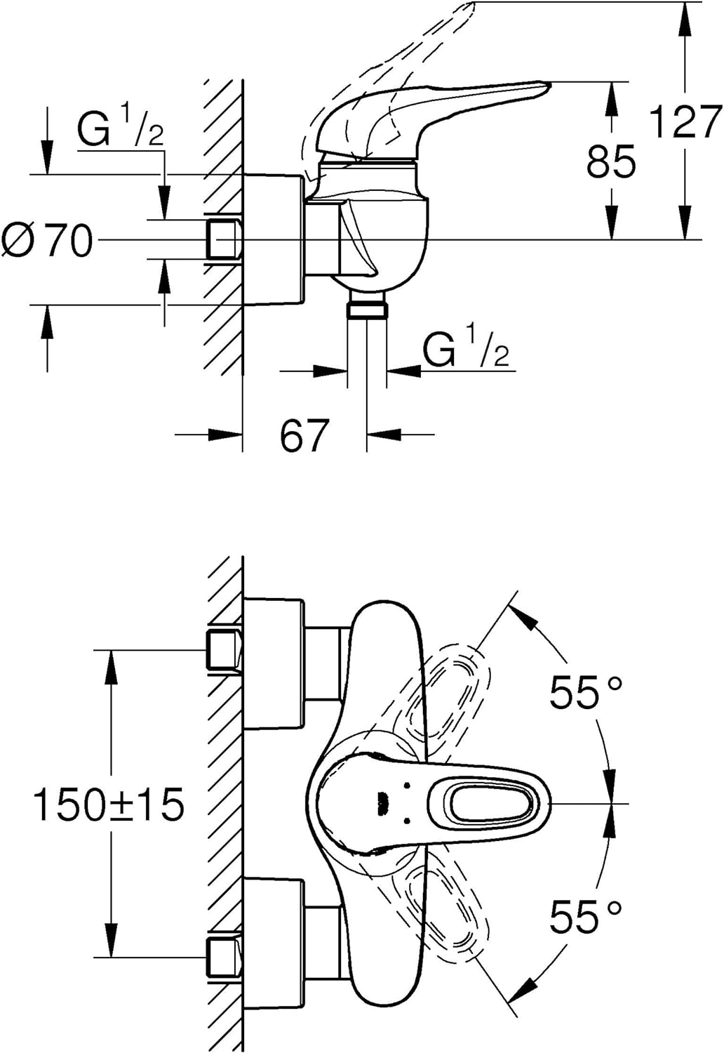 Grohe Eurostyle Einhand Brausebatterie, 1 stück, chrom, 33590003 Brausearmatur (Loop Hebel) Chrom, B