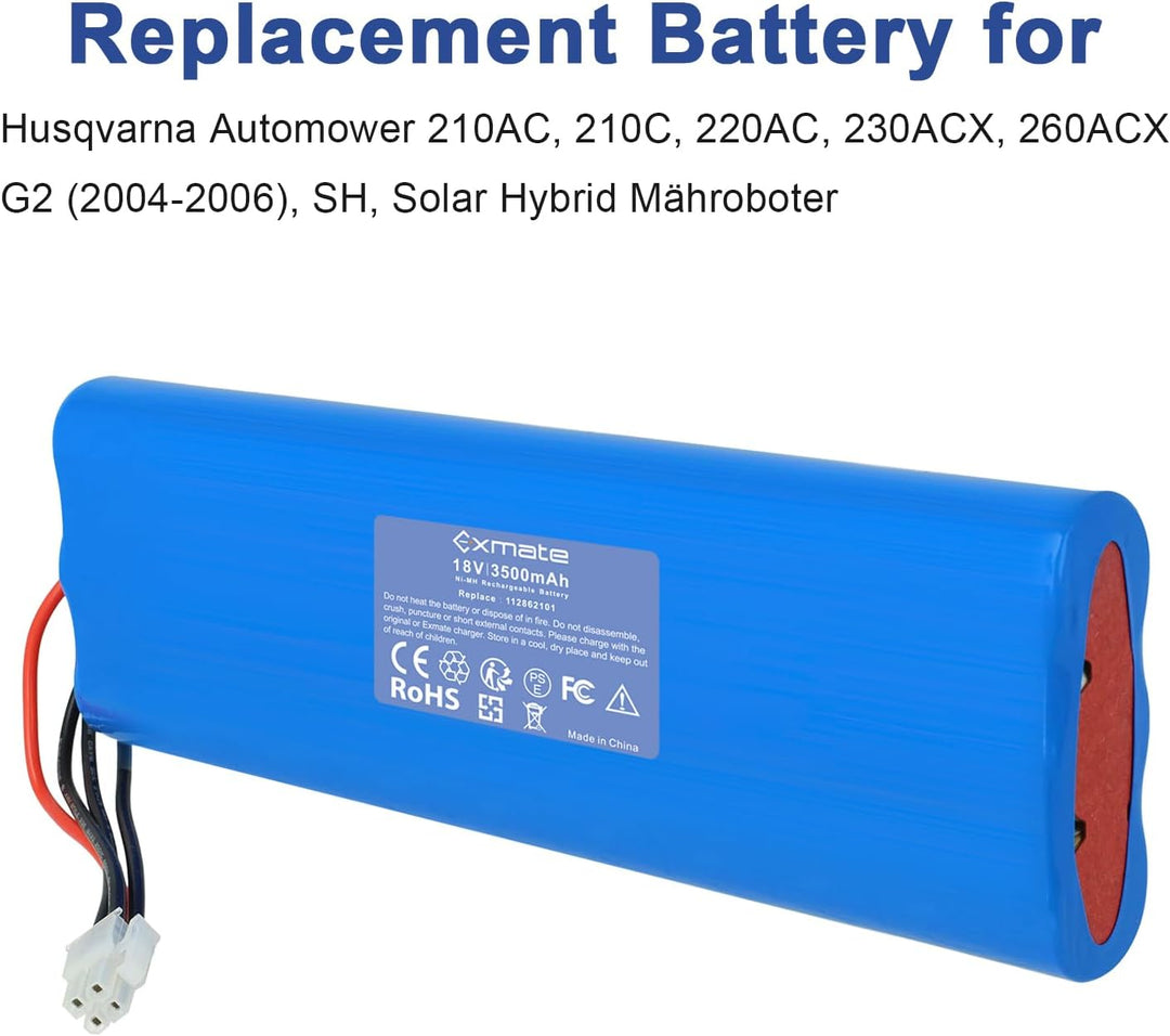 Exmate 18V NiMH 3500mAh Akku kompatibel mit Husqvarna Automower 210AC, 210C, 220AC, 230ACX, 260ACX,