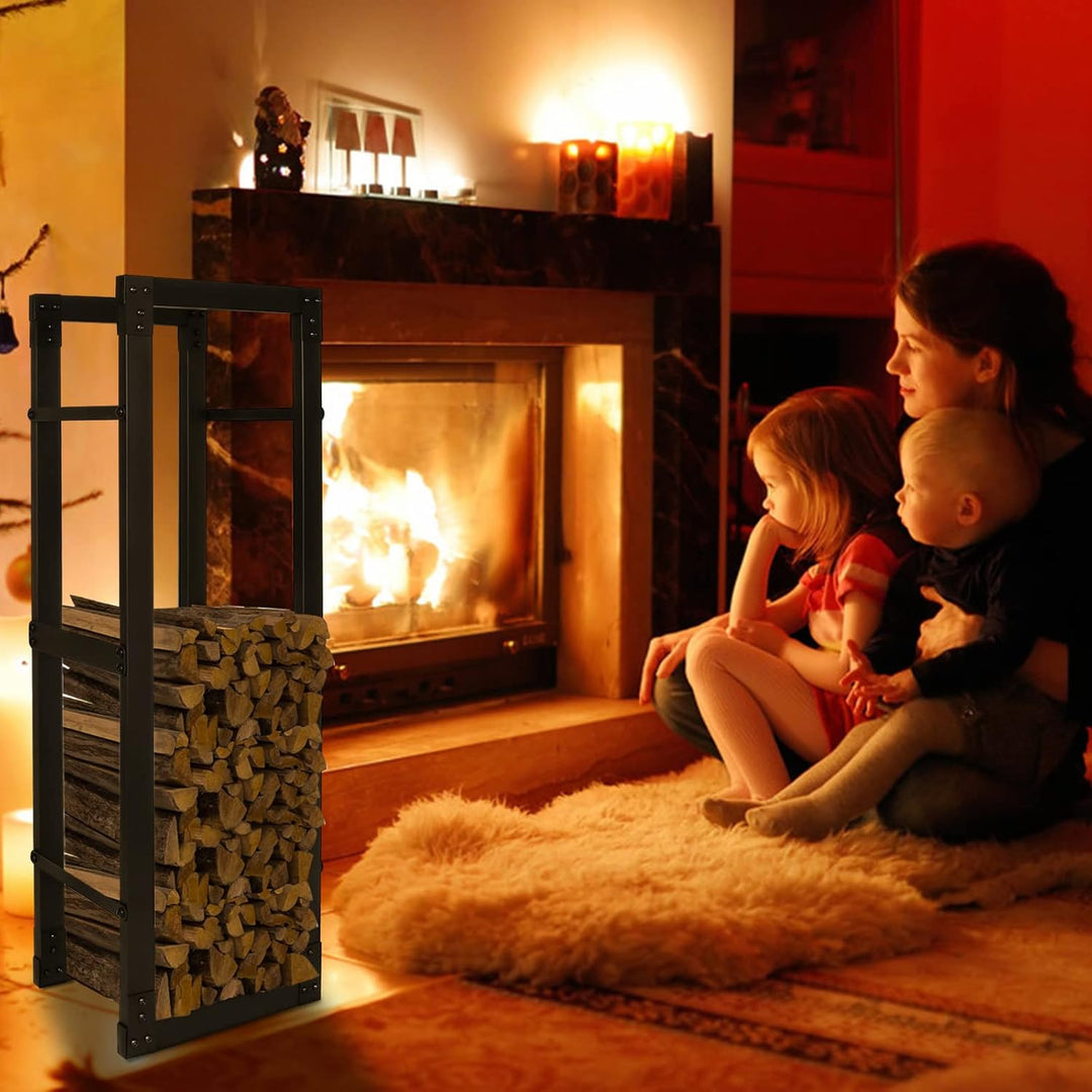 Randaco Kaminholzregal, Brennholzregal Aus Schwarzem Metall, Holzscheite Stapelhilfe für Innen, Feue