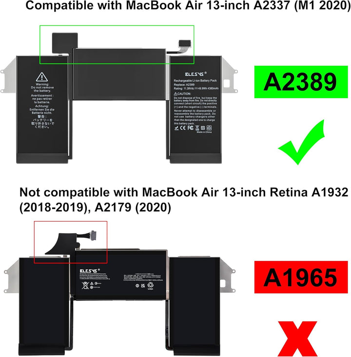 BLESYS A2337 Akku A2389 Laptop Ersatzakku fĂŒr MacBook Air 13 Zoll A2337 M1 2020 EMC 3598 [Li-Polymer