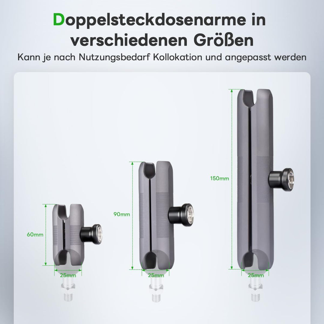 FANAUE Doppelbuchsenarm Kompatibel mit RAM Mounts 1" Ball und Motorrad Fahrrad Telefonhalter, passt