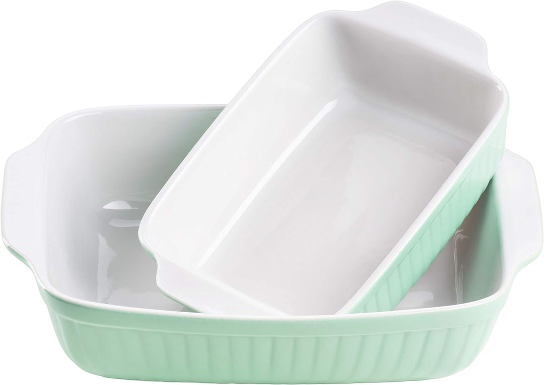 Mäser Auflaufform-Set, Keramik KITCHEN TIME Grün, 33 x 24 x 8 cm / 25,5 x 16 x 7 cm Auflaufform ecki