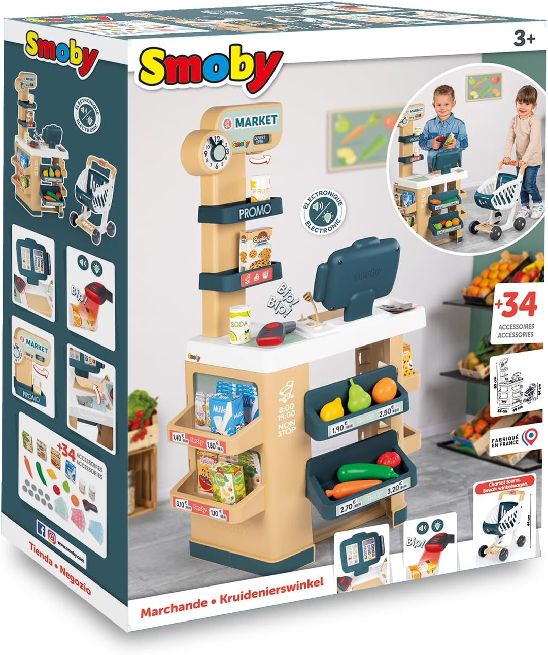 Smoby - Supermarkt mit Einkaufswagen - Spielsupermarkt mit Licht, Sound und Elektronischen Funktione