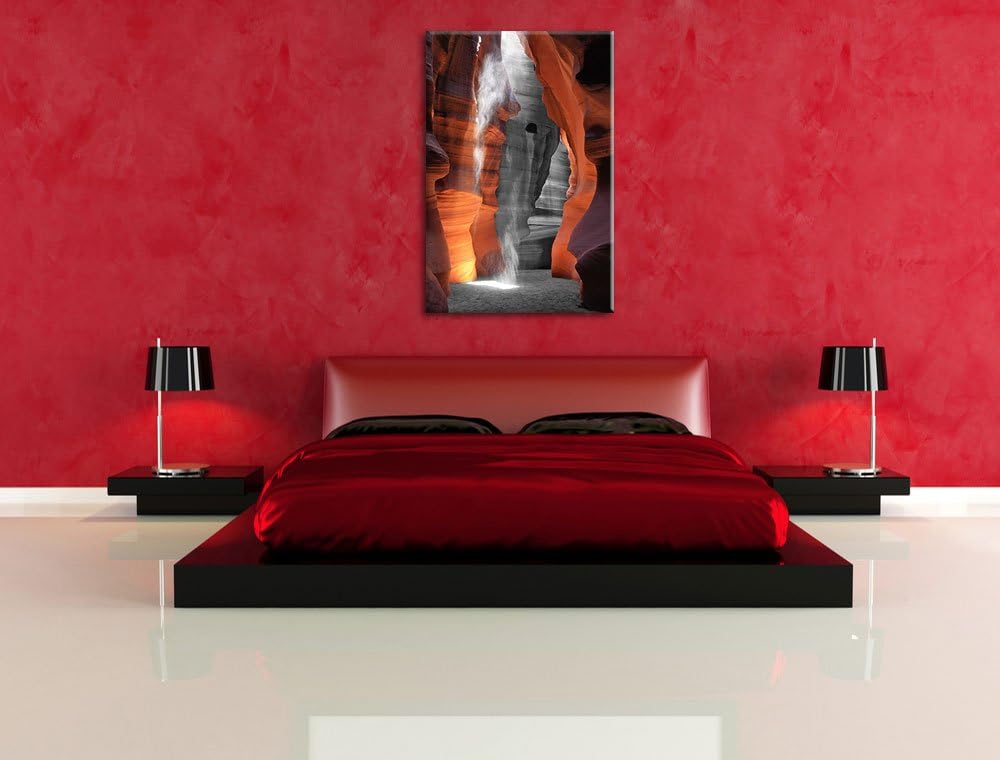 prächtiger Antelope Canyon schwarz/weiss Format: 100x70 auf Leinwand, XXL riesige Bilder fertig gera